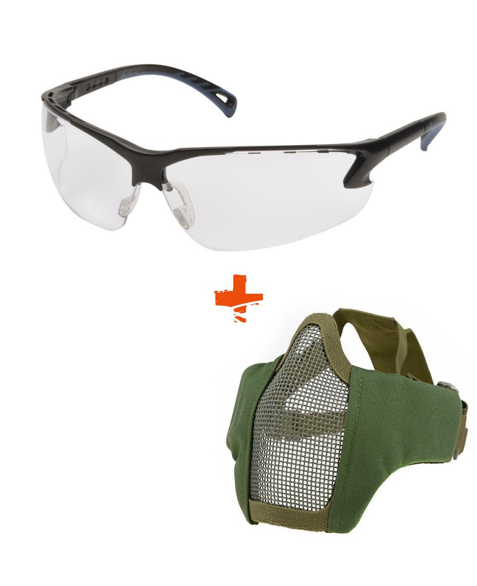 Pack Equipement Airsoft lunette blanche masque grillage OD Heritage Airsoft