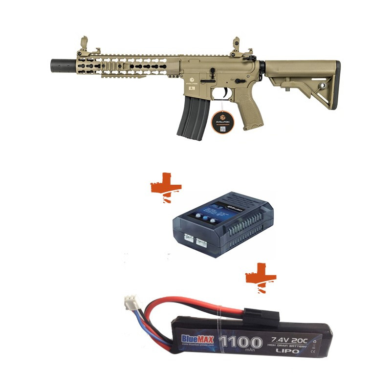 EVOLUTION Pack Réplique Airsoft M4 RECON SUPERLITE 10” SILENT OPS CARBONTECH TAN Heritage