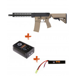 SAIGO DEFENSE - Pack M4 KENJI long NOIR + batterie lipo 11,1V + chargeur de batterie