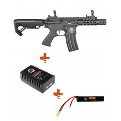 SAIGO DEFENSE - Pack M4 KENJI Court NOIR + batterie lipo 11,1V + chargeur de batterie