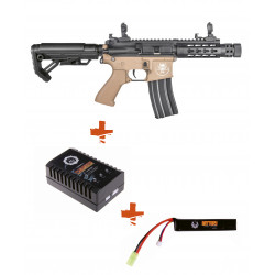 SAIGO DEFENSE - Pack M4 KENJI Court TAN + batterie lipo 11,1V + chargeur de batterie