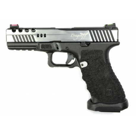 APS - Réplique Pistolet Airsoft DRAGONFLY GBB/Gaz - SILVER/NOIR