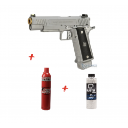 EMG - Pack Réplique Pistolet Airsoft Hi-capa 5.1 DS Salient Arms 2011 Argent GBB/Gaz 