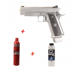 EMG - Pack Réplique Pistolet Airsoft Hi-capa 4.3 DS Salient Arms 2011 Argent GBB/Gaz 