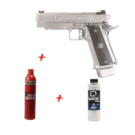 EMG - Pack Réplique Pistolet Airsoft Hi-capa 5.1 DS Salient Arms 2011 Argent GBB/Gaz EMG - Pack Réplique Pistolet Airsoft Hi-capa 5.1 DS Salient Arms 2011 Argent GBB/Gaz