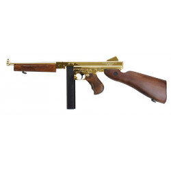 KING ARMS - Réplique Fusil Airsoft Thompson M1928 M1A1 Military - GOLD & BOIS VÉRITABLE