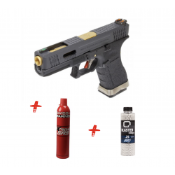 WE - Pack Réplique Pistolet Airsoft S18C G-FORCE T1 GBB Gaz - NOIR/OR/NOIR 