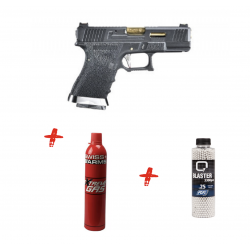 WE - Pack Réplique Pistolet Airsoft S19 G-FORCE T1 GBB Gaz - NOIR/OR/NOIR