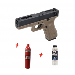 WE - Pack Réplique Pistolet Airsoft G18C Gen 3 GBB Gaz - semi/full auto - TAN