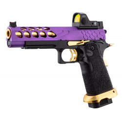 LANCER TACTICAL - Réplique Pistolet Airsoft Hi-Capa 5.1 Stryk GBB/Gaz avec RMR - VIOLET/OR