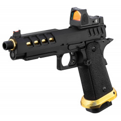LANCER TACTICAL - Réplique Pistolet Airsoft Hi-Capa 5.1 HERACLES GBB/Gaz avec RMR - NOIR/OR