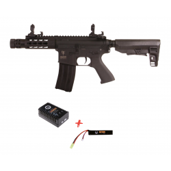 SAIGO DEFENSE - Pack M4 KENJI Court NOIR + batterie lipo 11,1V + chargeur de batterie