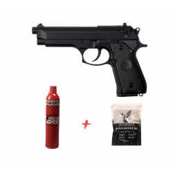 Pack Réplique Airsoft SAIGO 92 Gaz NBB + billes 0,25gr + Gaz