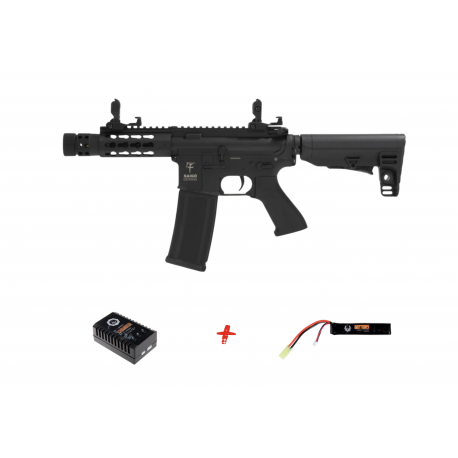SAIGO DEFENSE - Pack M4 KENJI Court NOIR + batterie lipo 11,1V + chargeur de batterie