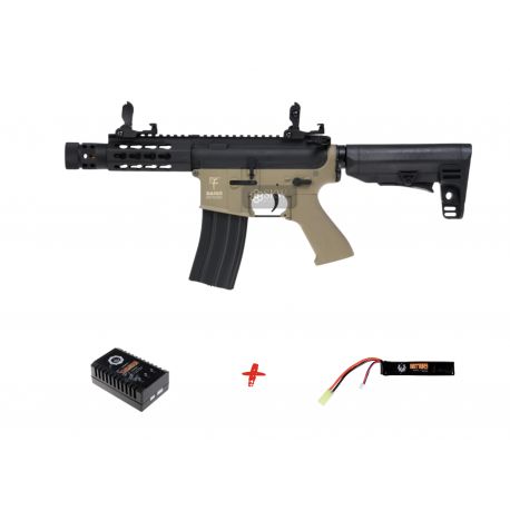 SAIGO DEFENSE - Pack M4 KENJI Court TAN + batterie lipo 11,1V + chargeur de batterie