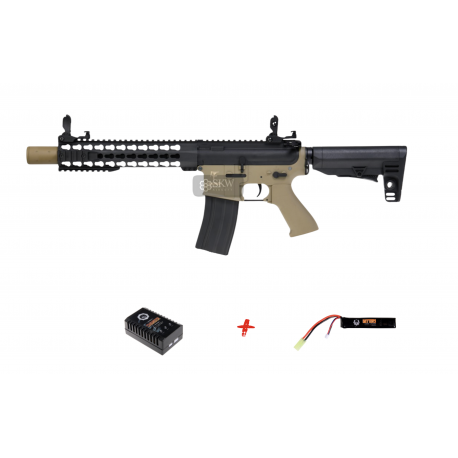 SAIGO DEFENSE - Pack M4 KENJI long TAN + batterie lipo 11,1V + chargeur de batterie