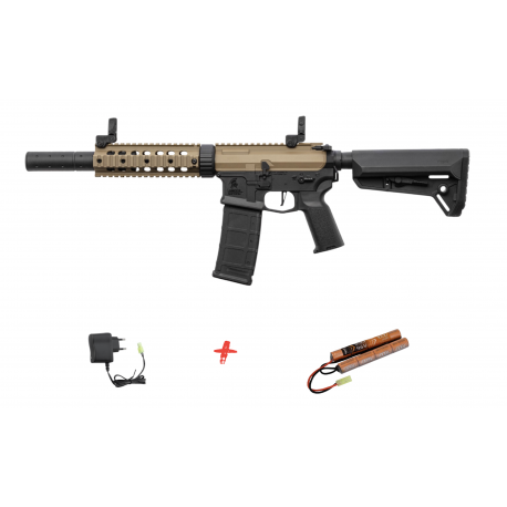 LANCER TACTICAL - Pack réplique airsoft AEG LT-15 GEN2 M4 SD NSR - TAN/NOIR