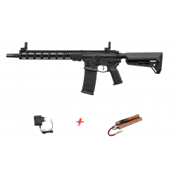 LANCER TACTICAL - Pack Réplique Fusil Airsoft M4 AEG Stalker 12" LT-44 GEN 2 NSR - NOIR