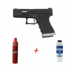 WE - Pack Réplique Pistolet Airsoft S19 G-FORCE T1 GBB Gaz - NOIR/OR/NOIR