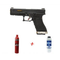 WE - Pack Réplique Pistolet Airsoft S18C G-FORCE T1 GBB Gaz - NOIR/OR/NOIR 