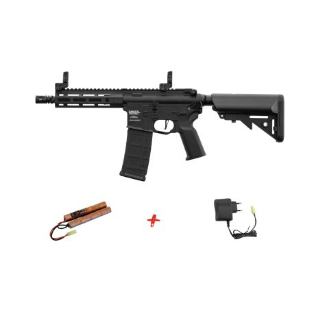 LANCER TACTICAL - Pack Réplique Fusil Airsoft AEG M4 LT-32 GEN2 Pro 7" - NOIR