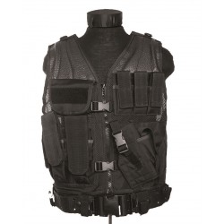 MIL-TEC - Gilet tactique "cross draw" avec holster et ceinturon noir